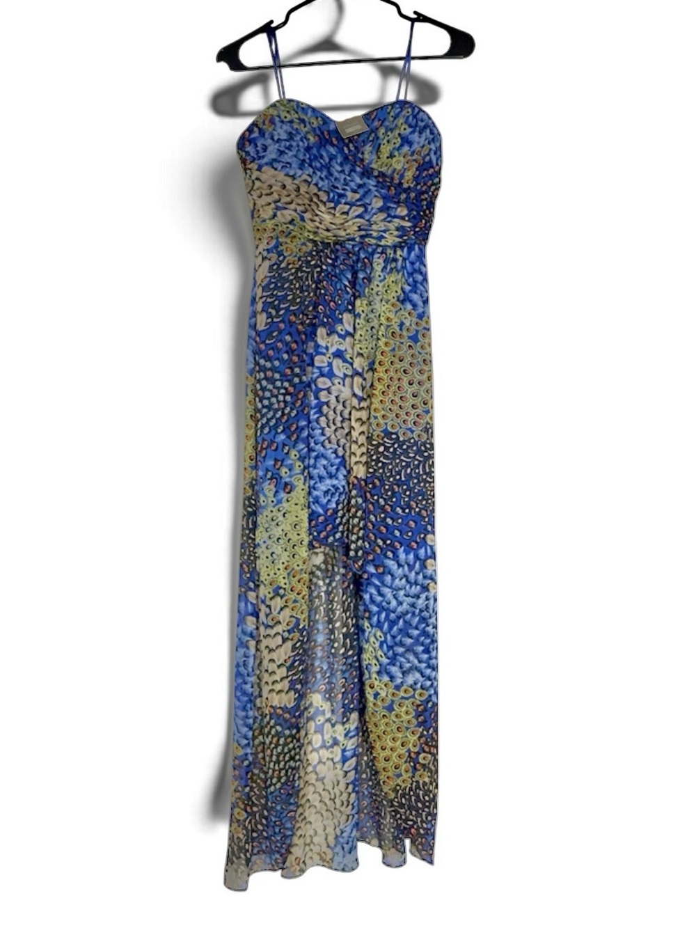 NWT Max & Cleo Strapless Peacock Print Maxi Dress – Size 2